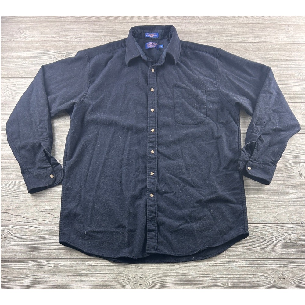 Pendleton Mens XL Tall Black 100% Virgin Wool Machine Washable Flannel Shirt